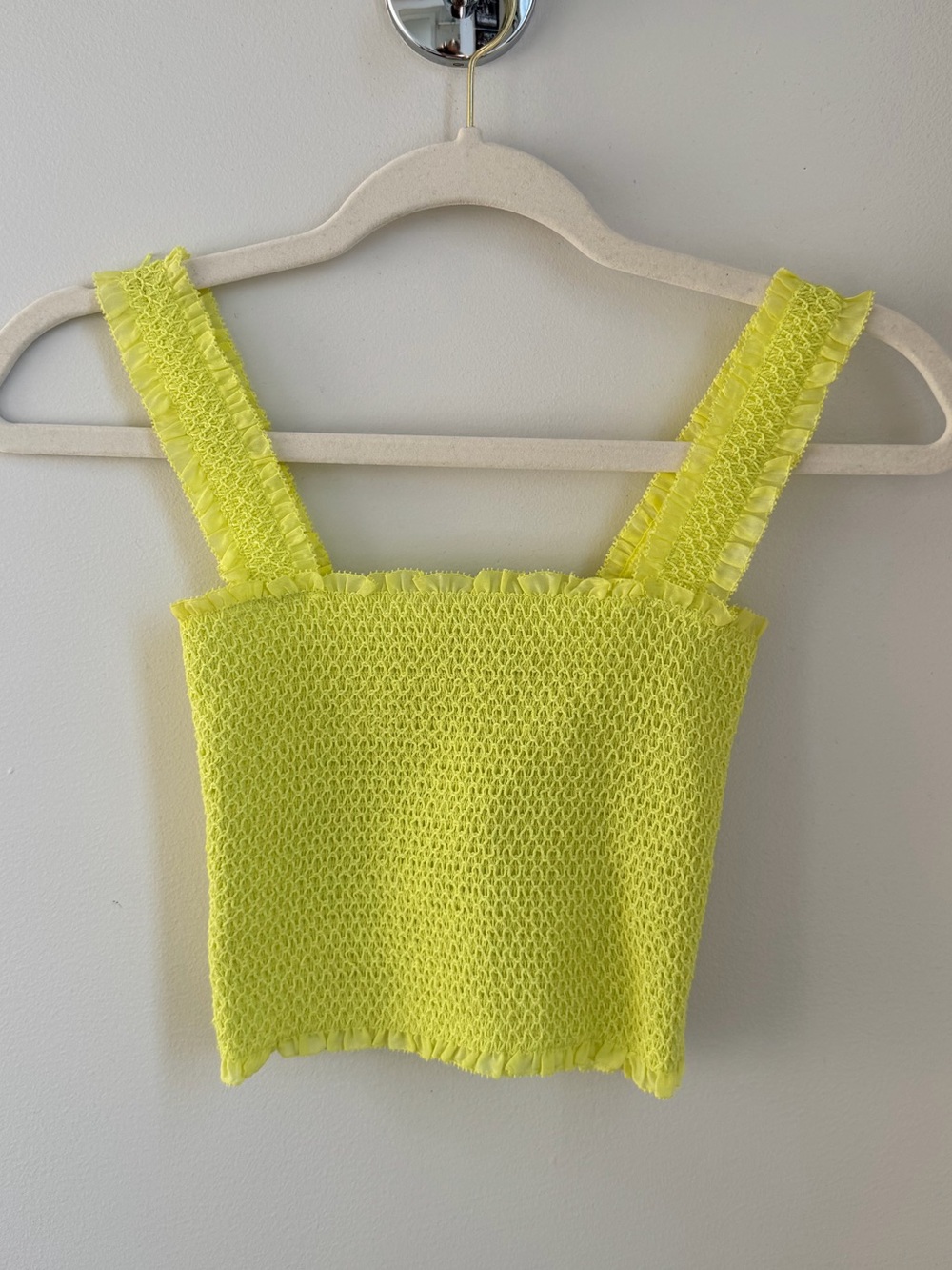 Alice + Olivia Penelope Neon Yellow Smocked Square Neck Tank